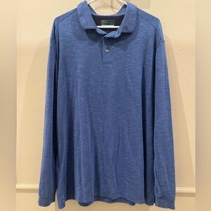 PGA Tour Men's XL Heathered Blue Polo Golf Long Sleeve Athletic Shirt